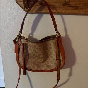 Coach Tan and Brown Signature Shoulder Bag